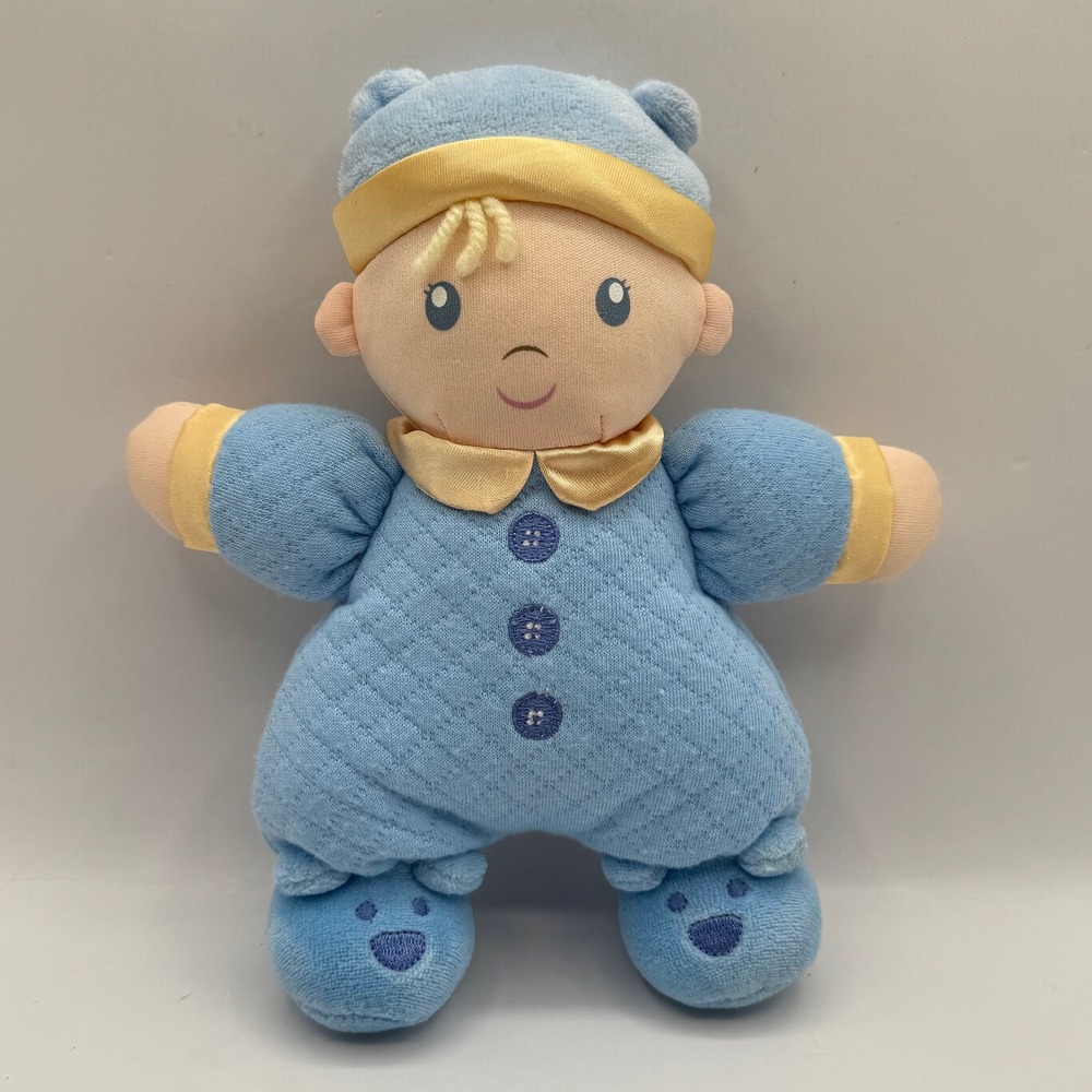 Especially for Baby Plush Doll 9in Blue Quilted Satin Trim Bear Hat 40143 Rattle